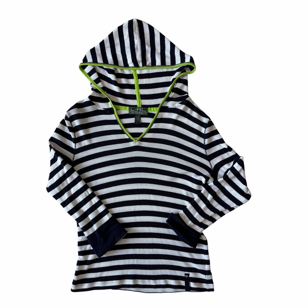 Lauren Active Ralph Lauren Blue & White Striped Waffle Knit Hoodie Womens Size M
